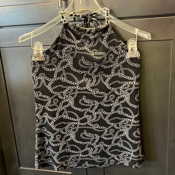 Michael Kors top black with gray chain design. Ties around the neck size M - Picture 2 of 16